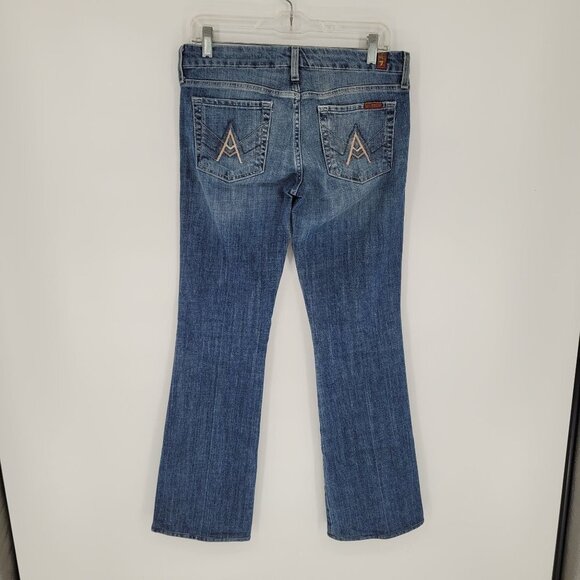 7 for all mankind womens 28 blue medium wash denim a pocket bootcut jeans - Picture 6 of 7